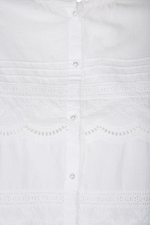 Schiffli fabric white blouse with broidery details