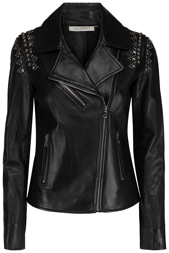 Lambsleather womens jacket in color black with studs