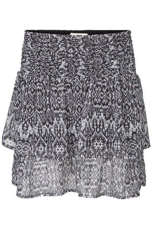 Ruffle layer mini midi skirt with lining and black and white print