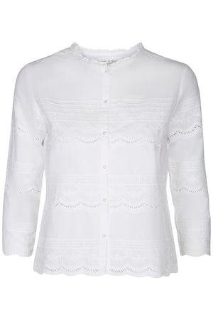 Broidery anglaise white summer blouse with schiffli details