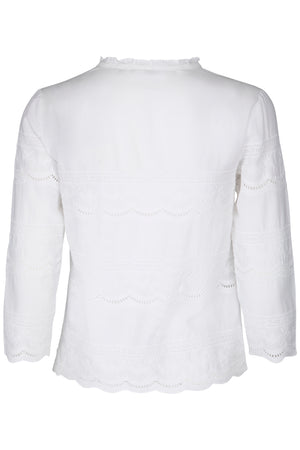 Enbroidery details white summer blouse front closure