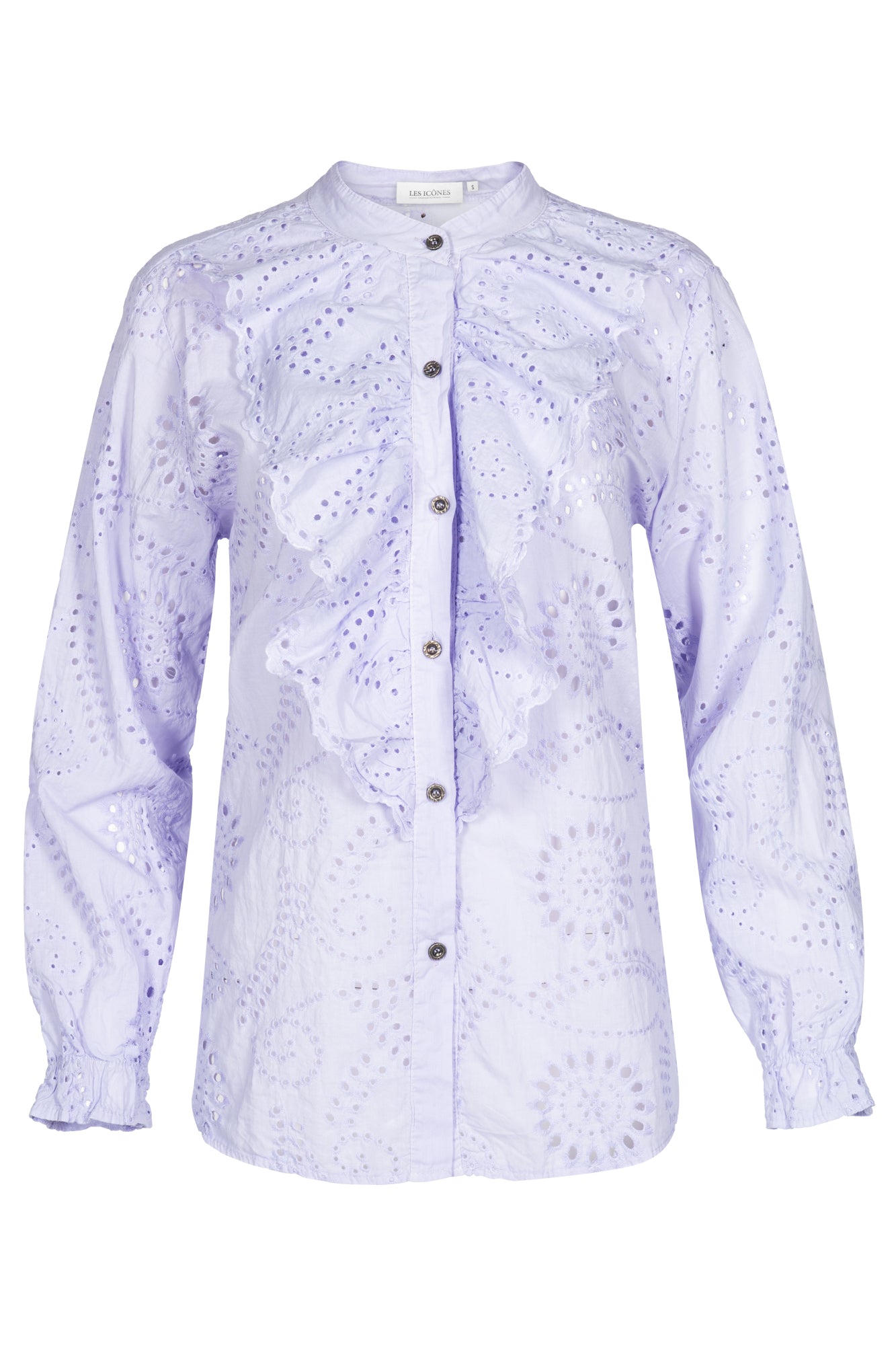 lilac ruffle blouse